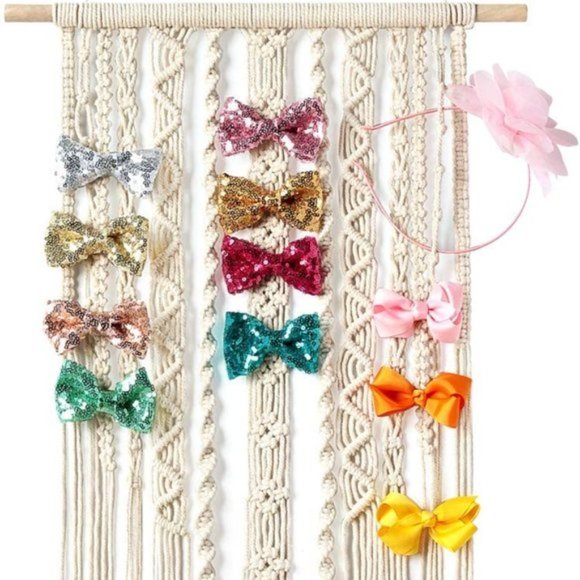 Anthropologie Macrame Boho Hair Clips Hanger Headband Storage Organizer Hanging